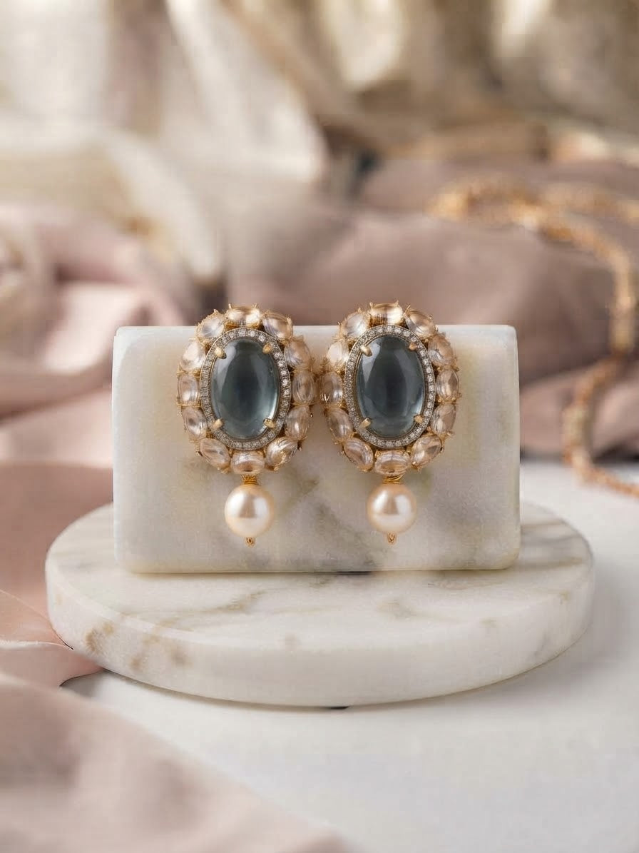 Crystal Glow Pearl Drop Earrings – Elegant Gold-Tone Statement Earrings for Weddings, Parties & Festive Occasions