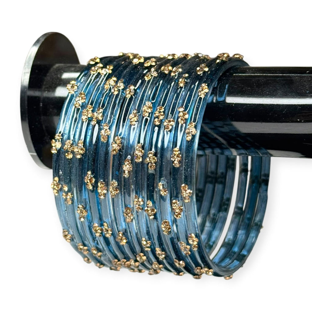 Blue Raindrop Kashmiri Bangles Wedding Trendy Set of 12