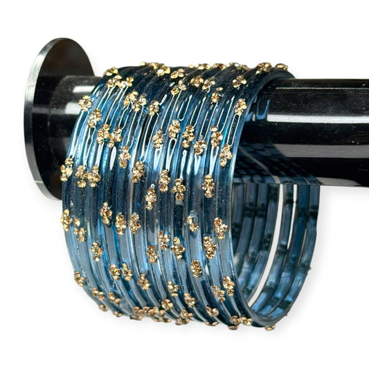 Blue Raindrop Kashmiri Bangles Wedding Trendy Set of 12