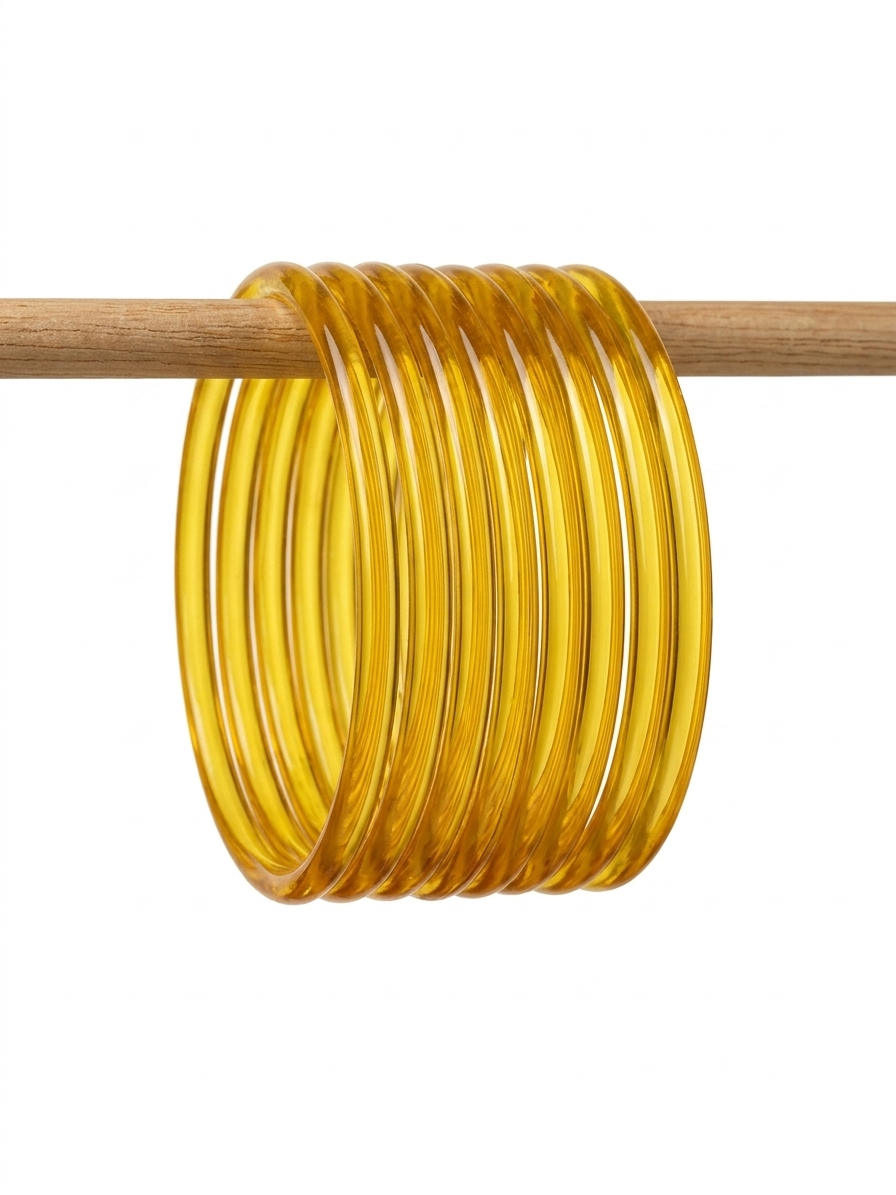 Yellow Glass Thin Jelly Bangles in Smooth Finish