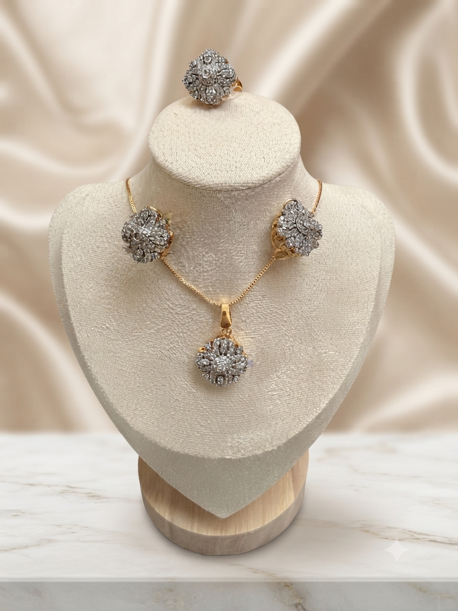 Diamond Style Pendant Set with Ring
