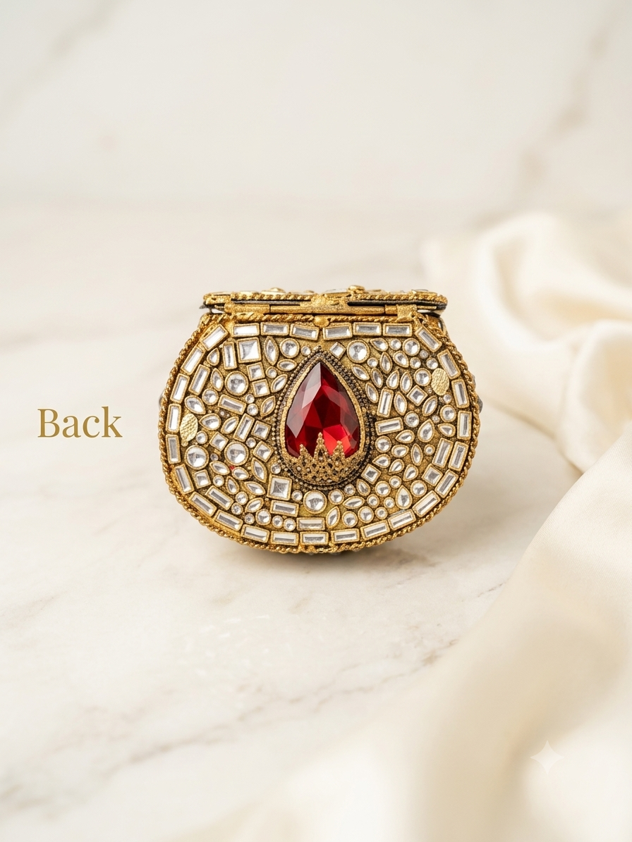 Red Mini Kundan Turkish Clutches Purse For Weddings Special Ocassions