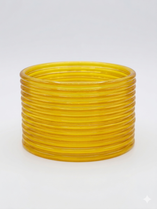 Yellow Glass Thin Jelly Bangles in Smooth Finish