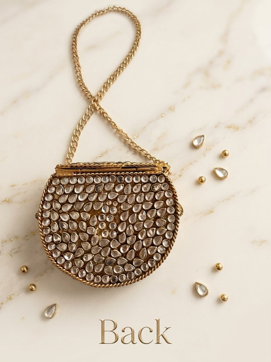Mini Kundan Clutch Pink and Mint Green with Chain