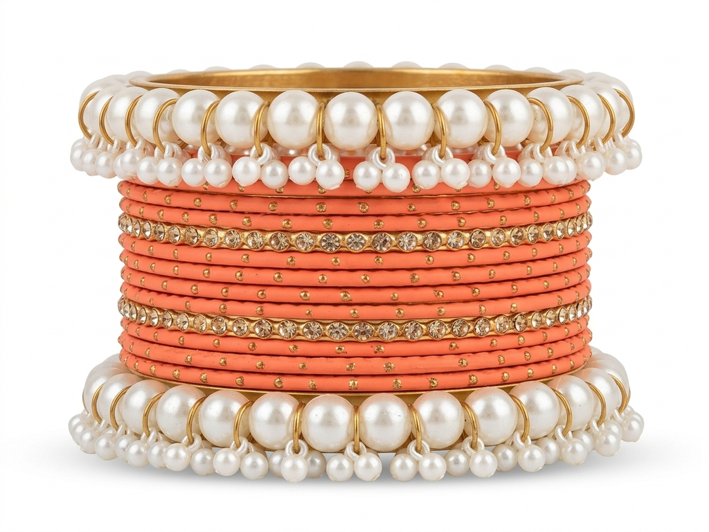 Gajra Pearl Bangle Set 2.8 size in Metal  different Colors Eid Special Occasions Weddings