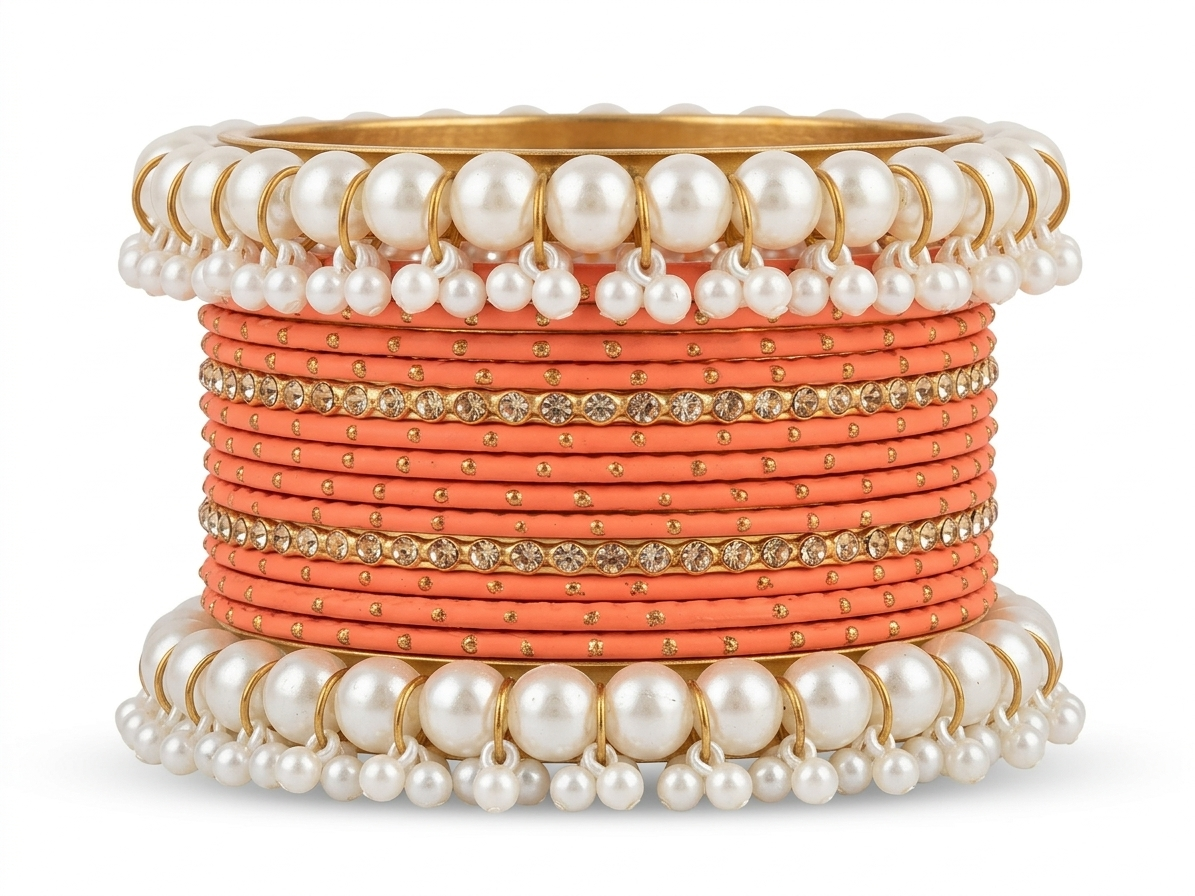 Gajra Pearl Bangle Set 2.8 size in Metal  different Colors Eid Special Occasions Weddings