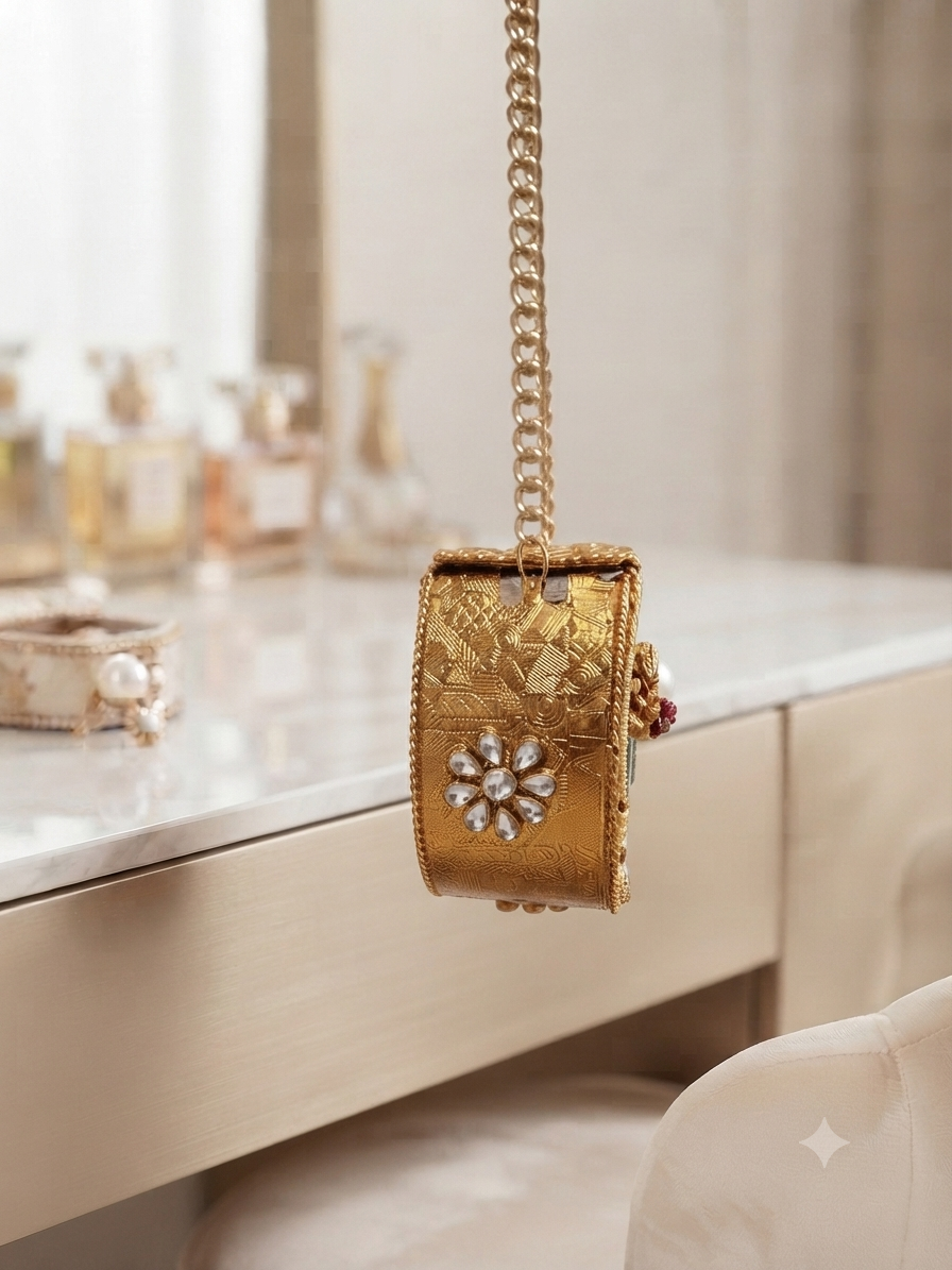 Emerald Green and Gold Kundan Clutch