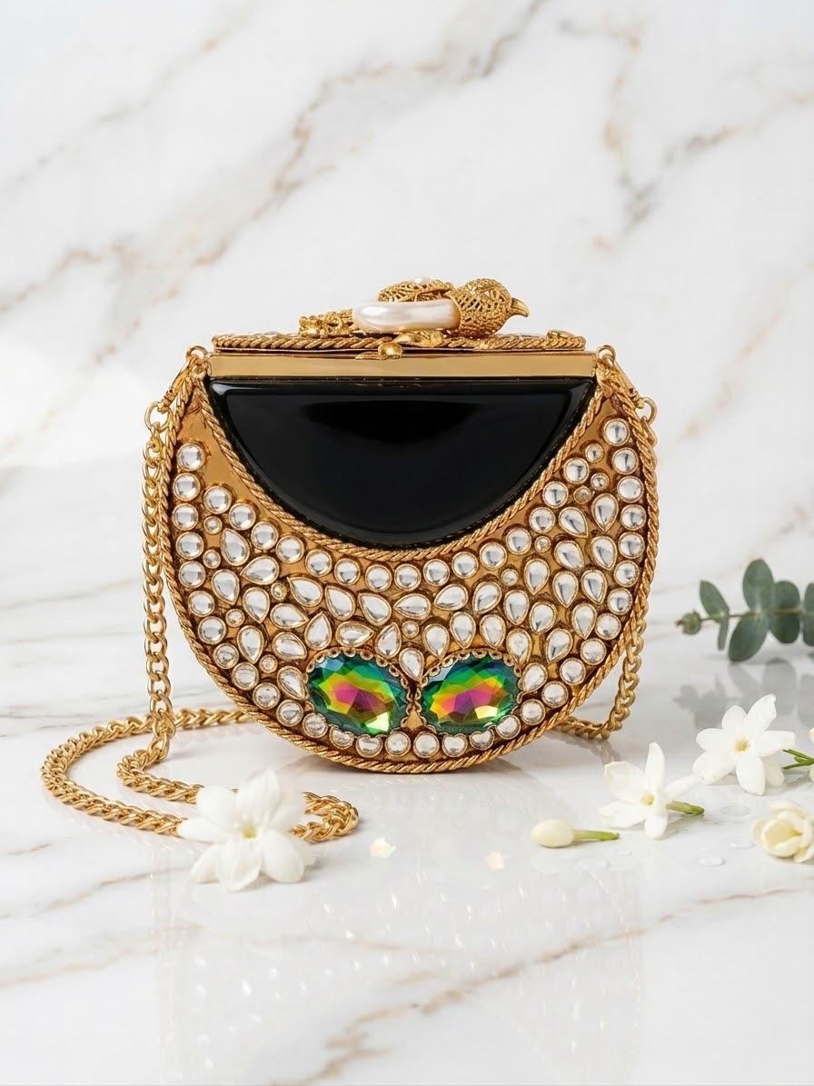 Mini Kundan Clutch Pink and Mint Green with Chain