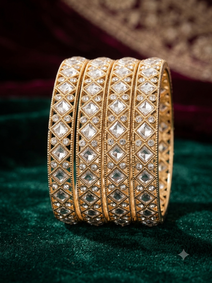 Premium Quality Gold Plated Pearl Bangle Imitation Jewelry (Set of 4)
