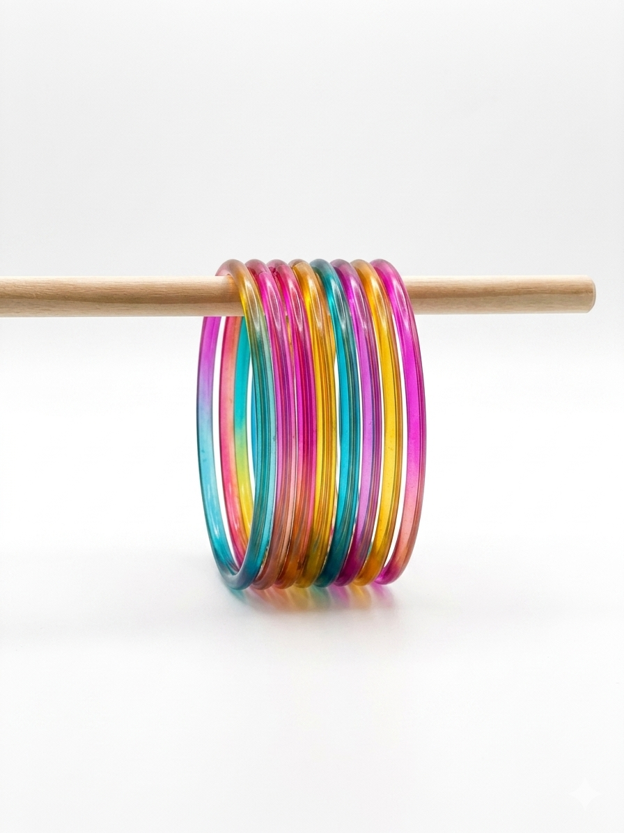 Multicolored Thin Glass Jelly Bangles Trendy