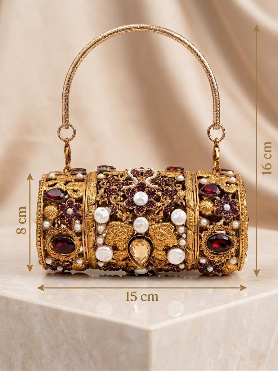 Royal Sultan Cylindrical Handcrafted Clutch for Special Occasions