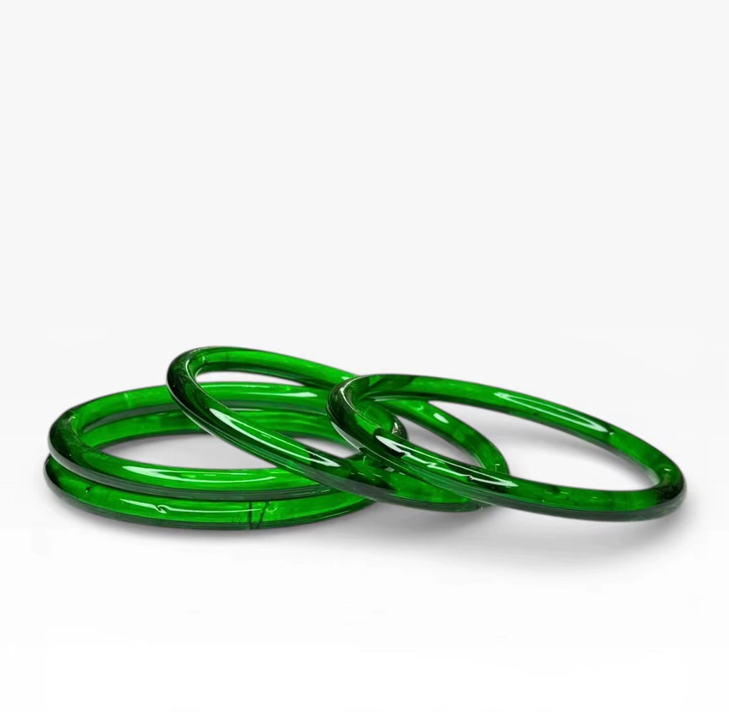 Dark Green Jelly Bangles (Set of 8) Transparent 4mm Glass Trending Viral for Special Occasions