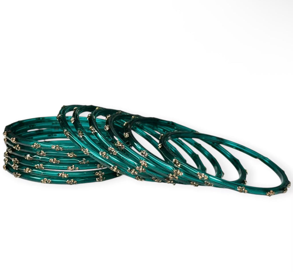 Teal Emerald Raindrop Kashmiri Trendy Bangles set of 12