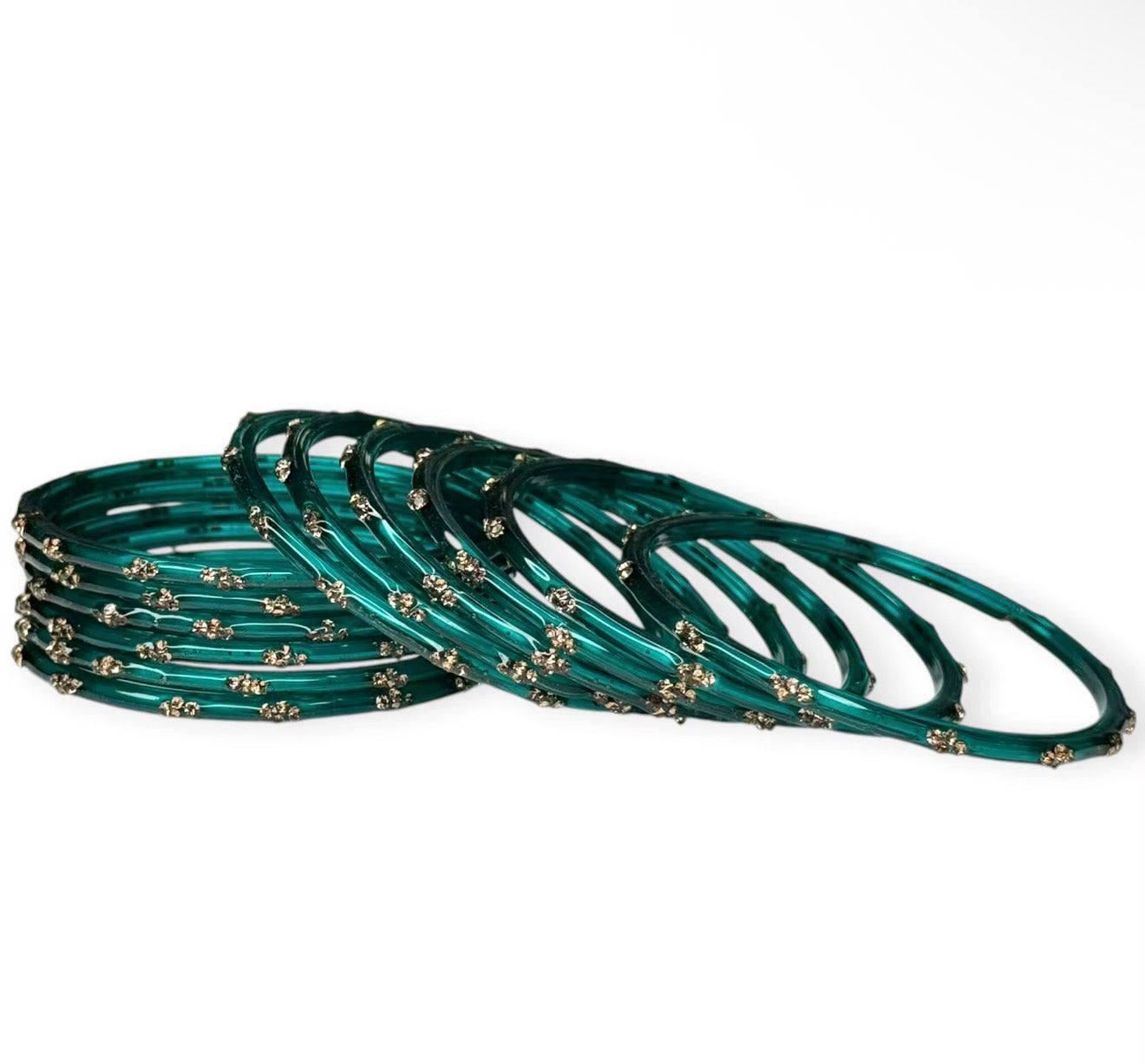 Teal Emerald Raindrop Kashmiri Trendy Bangles set of 12