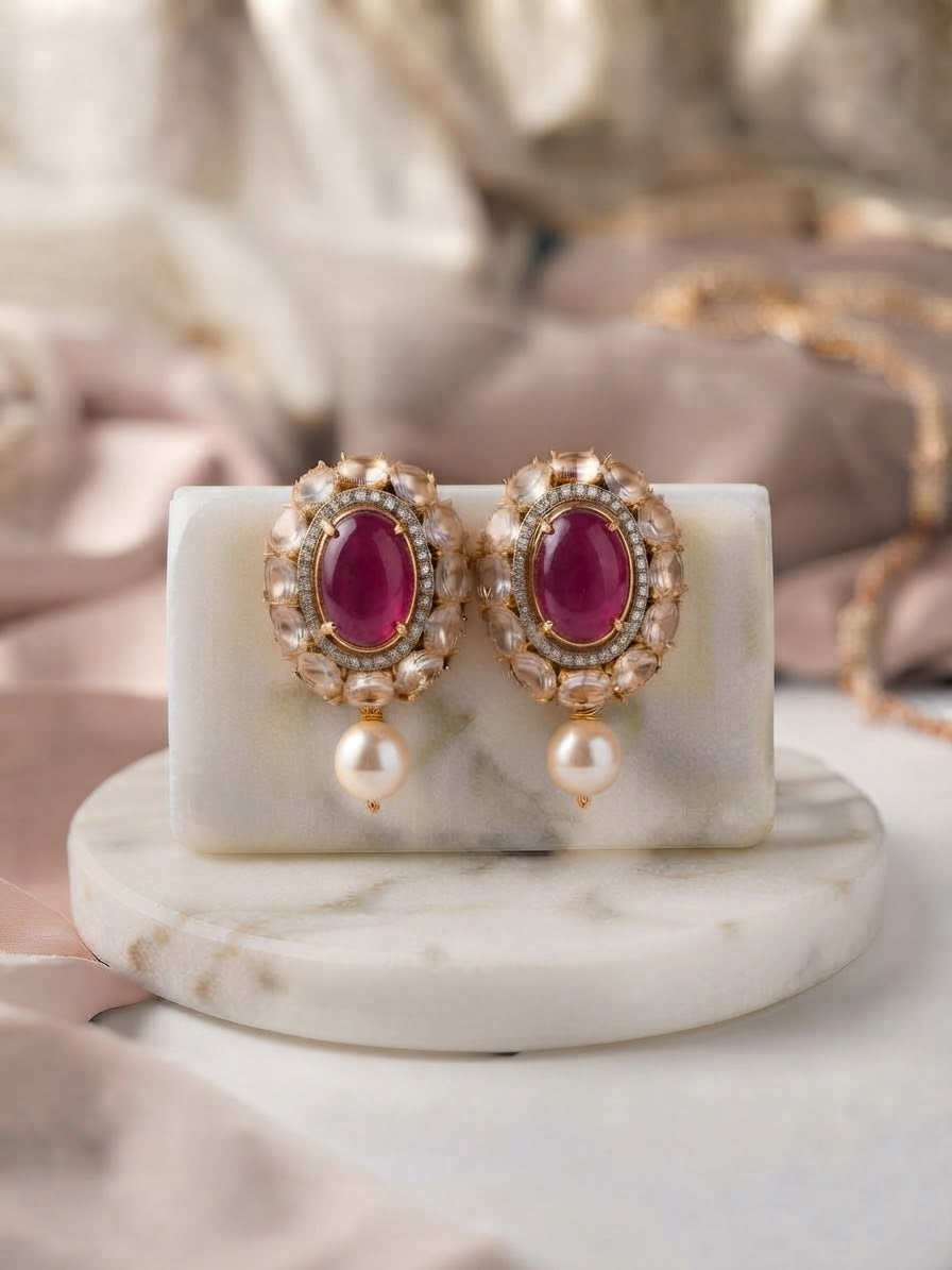 Crystal Glow Pearl Drop Earrings – Elegant Gold-Tone Statement Earrings for Weddings, Parties & Festive Occasions