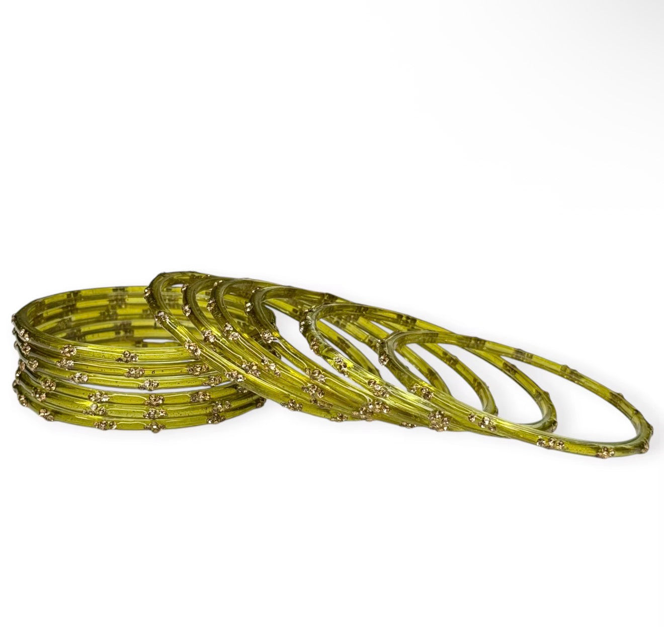 Olive Green Raindrop Glass Kashmiri Bangles set of 12