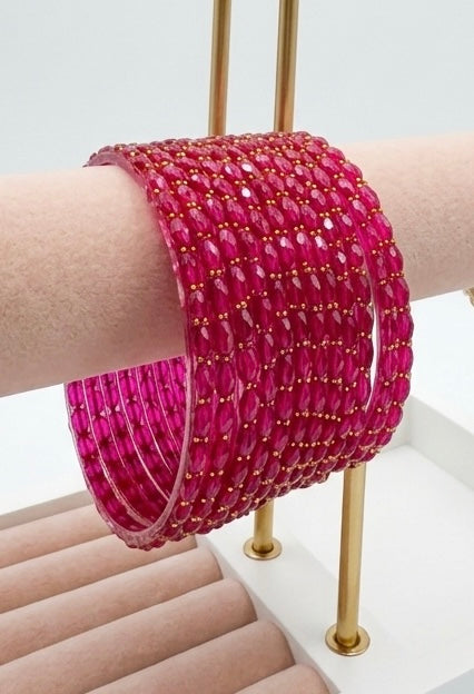 Rani Pink Raindrop Glass Bangles Trending Kashmiri Bangles