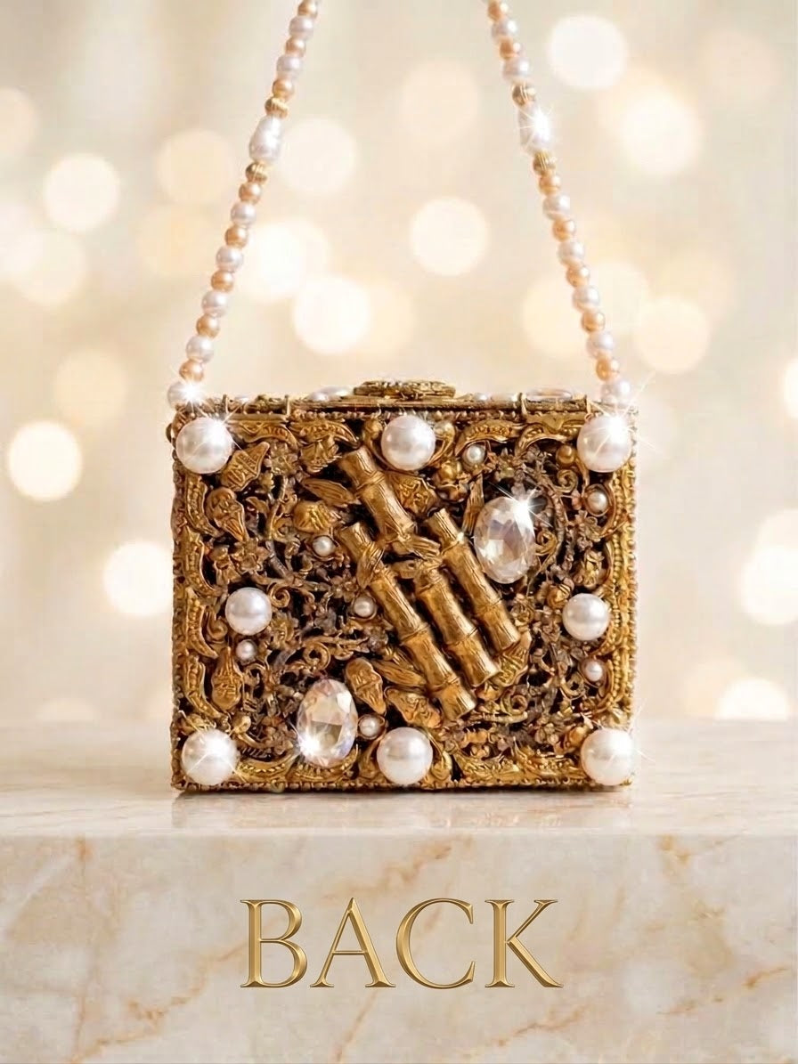 Meherma Luxury Handcrafted Metallic Box Clutch with Pearl Handle (Free Delivery)