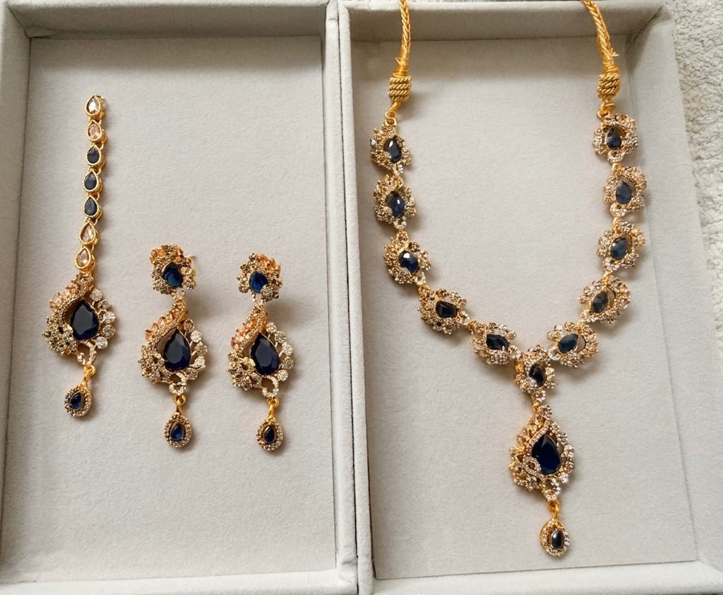 Luxurious Zirconia Necklace Set with Earrings & Tikka – Premium Bridal & Partywear Jewelry (Available in 5 Colors)