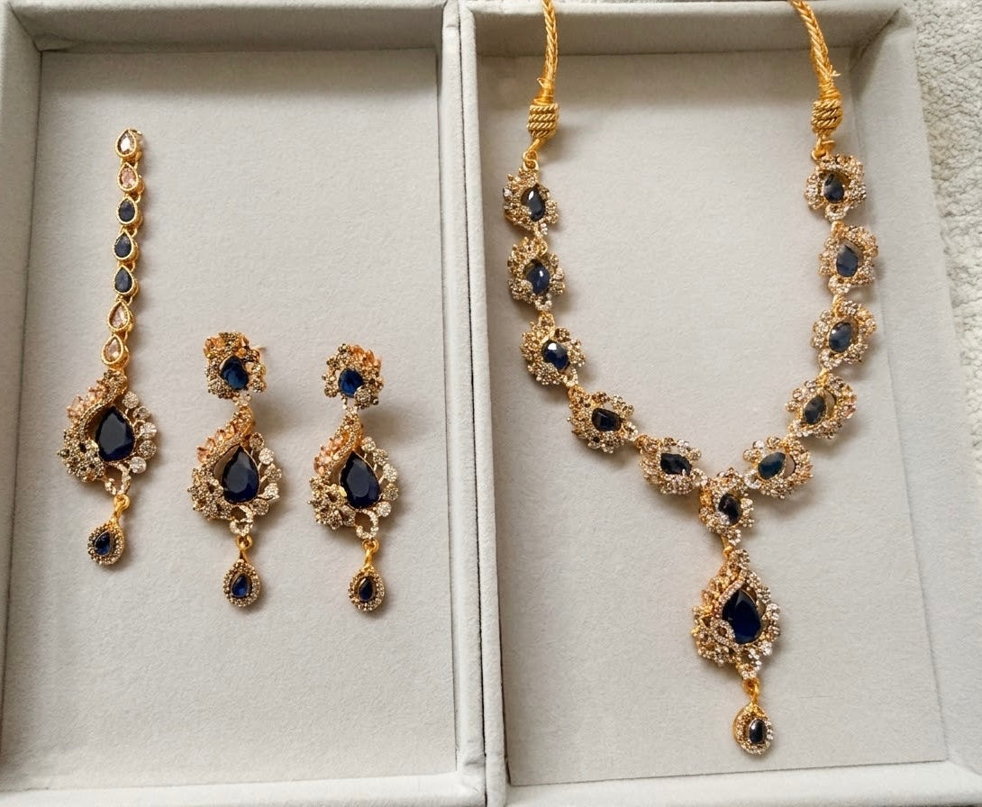 Luxurious Zirconia Necklace Set with Earrings & Tikka – Premium Bridal & Partywear Jewelry (Available in 5 Colors)
