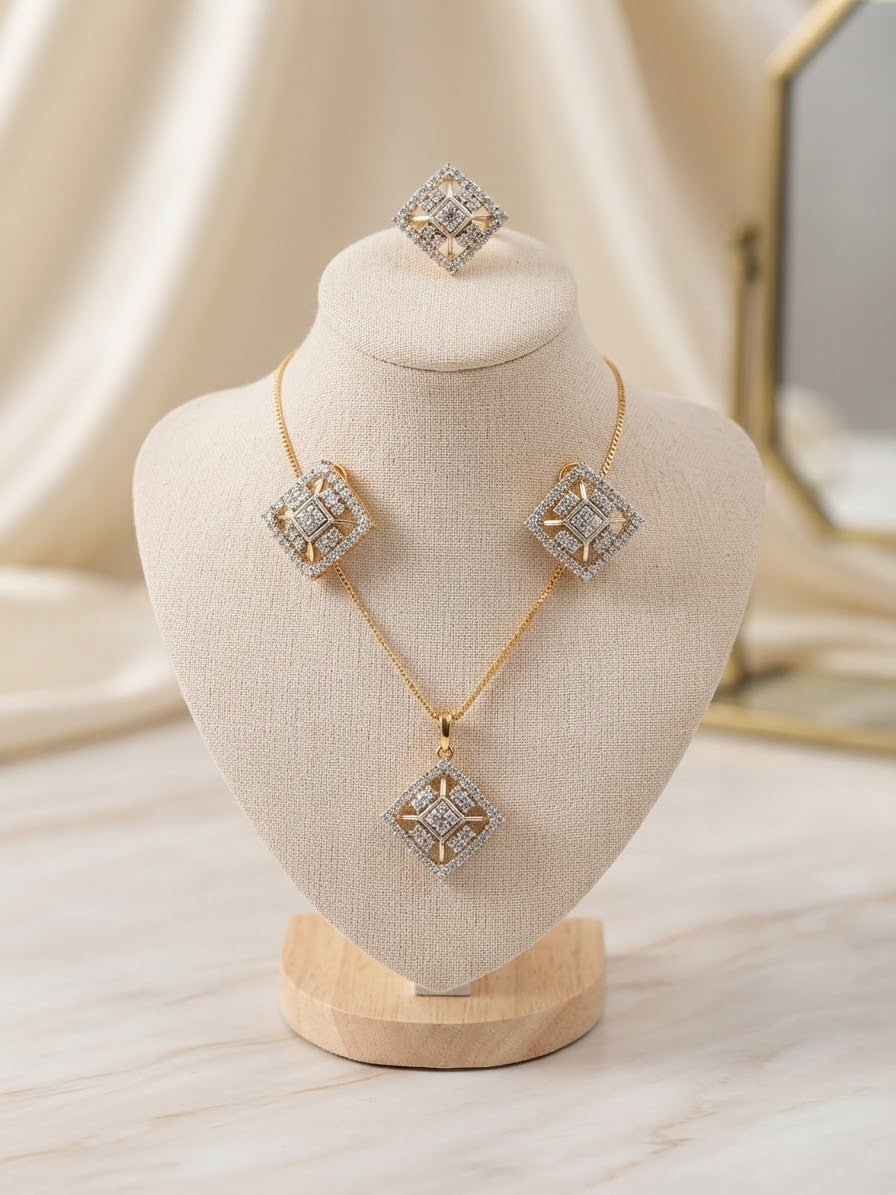 Diamond Style Pendant Set with Ring