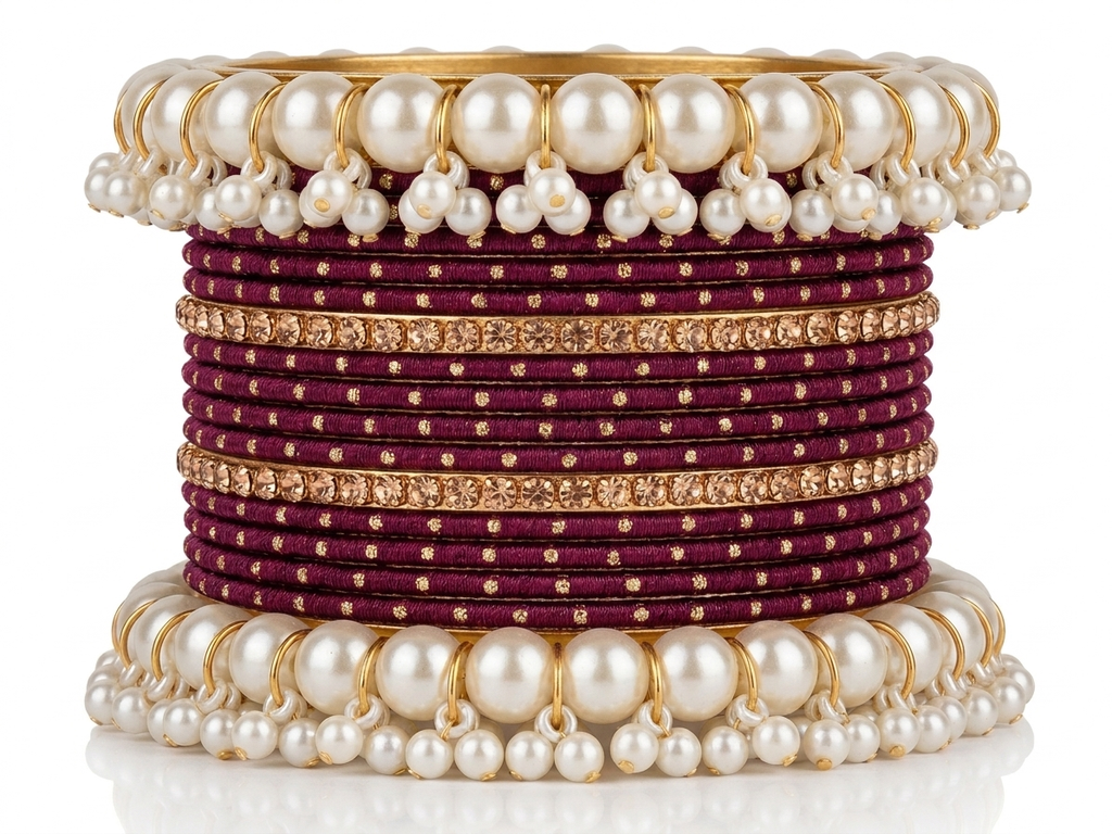 Gajra Pearl Bangle Set 2.8 size in Metal  different Colors Eid Special Occasions Weddings