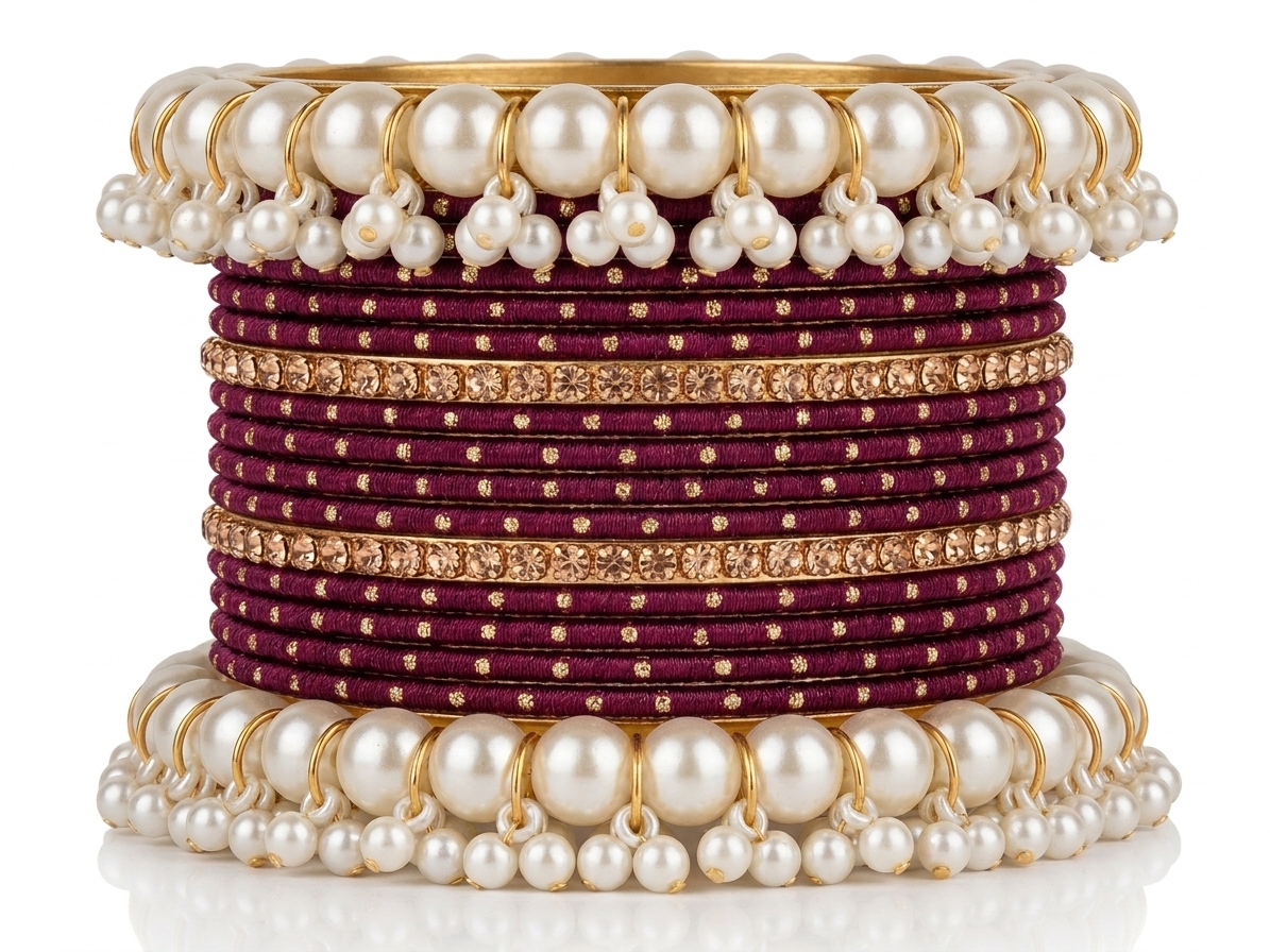Gajra Pearl Bangle Set 2.8 size in Metal  different Colors Eid Special Occasions Weddings