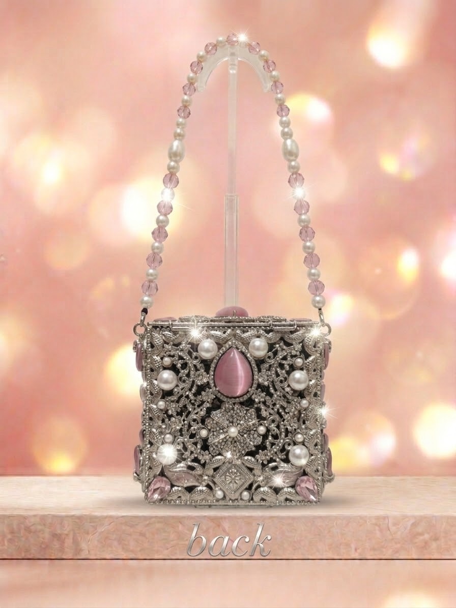 Meherma Luxury Handcrafted Metallic Box Clutch with Pearl Handle (Free Delivery)