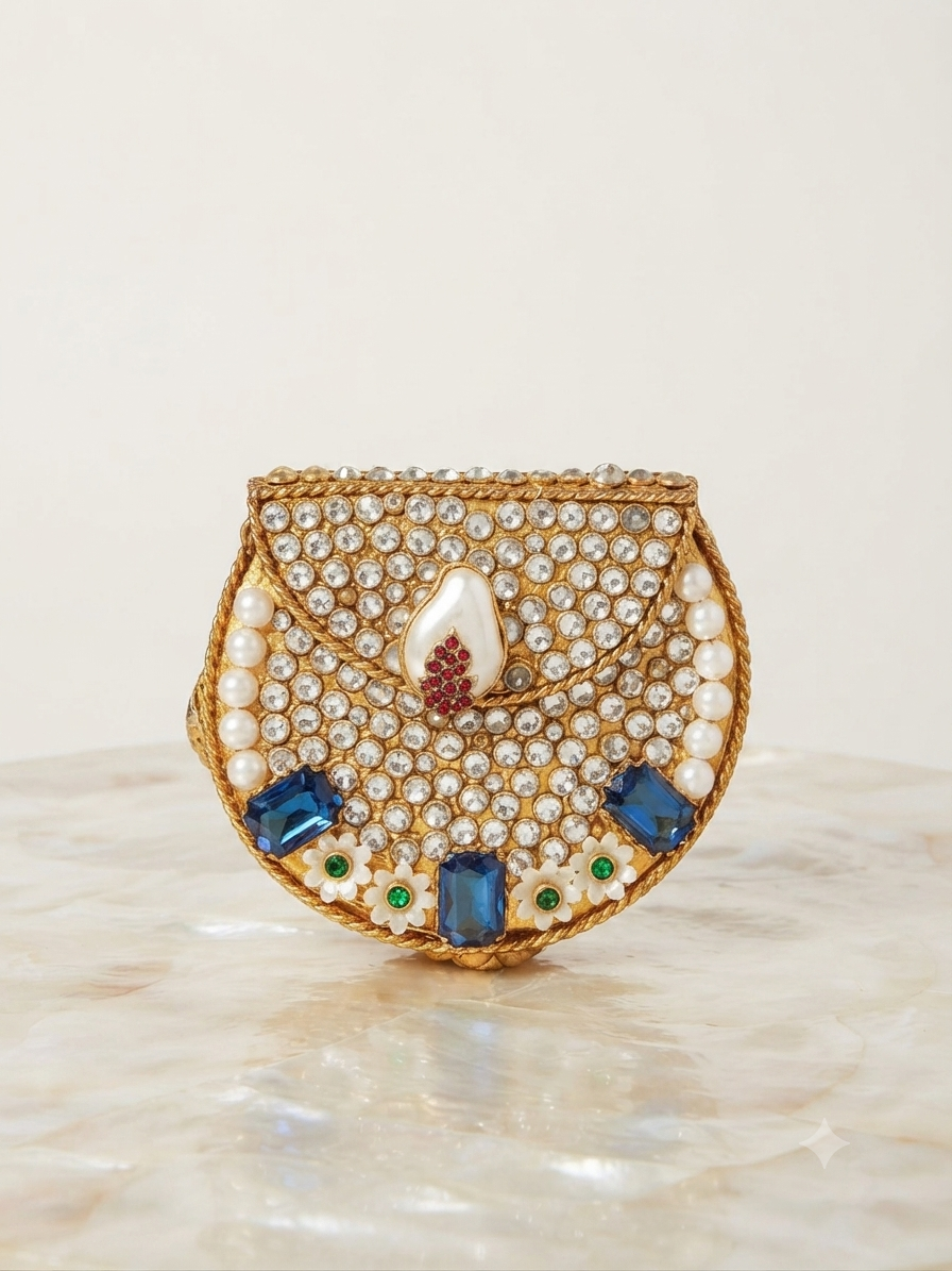 Blue Mini Kundan Clutch