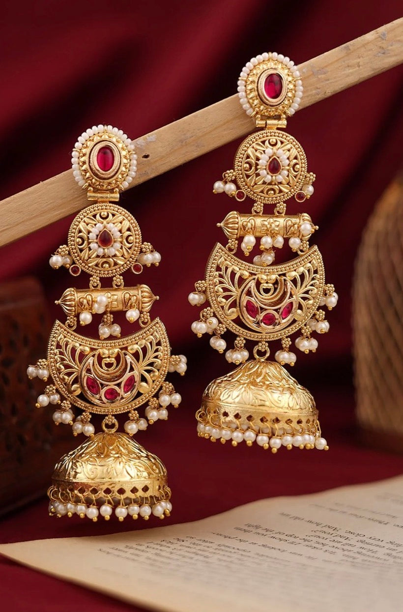 Falguni Premium Gold Jhumki Brass Earrings