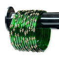 Dark Green Raindrop Glass Bangles (Set of 12)