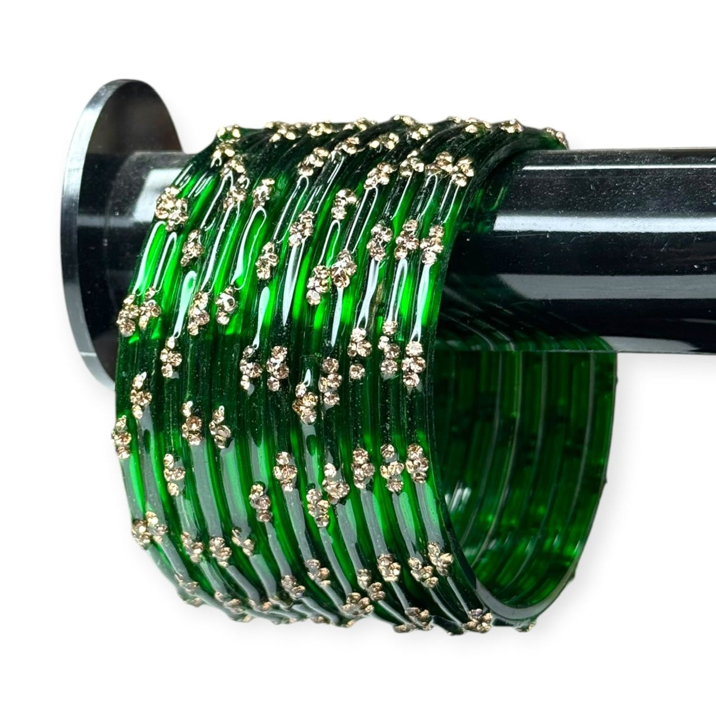 Dark Green Raindrop Glass Bangles (Set of 12)