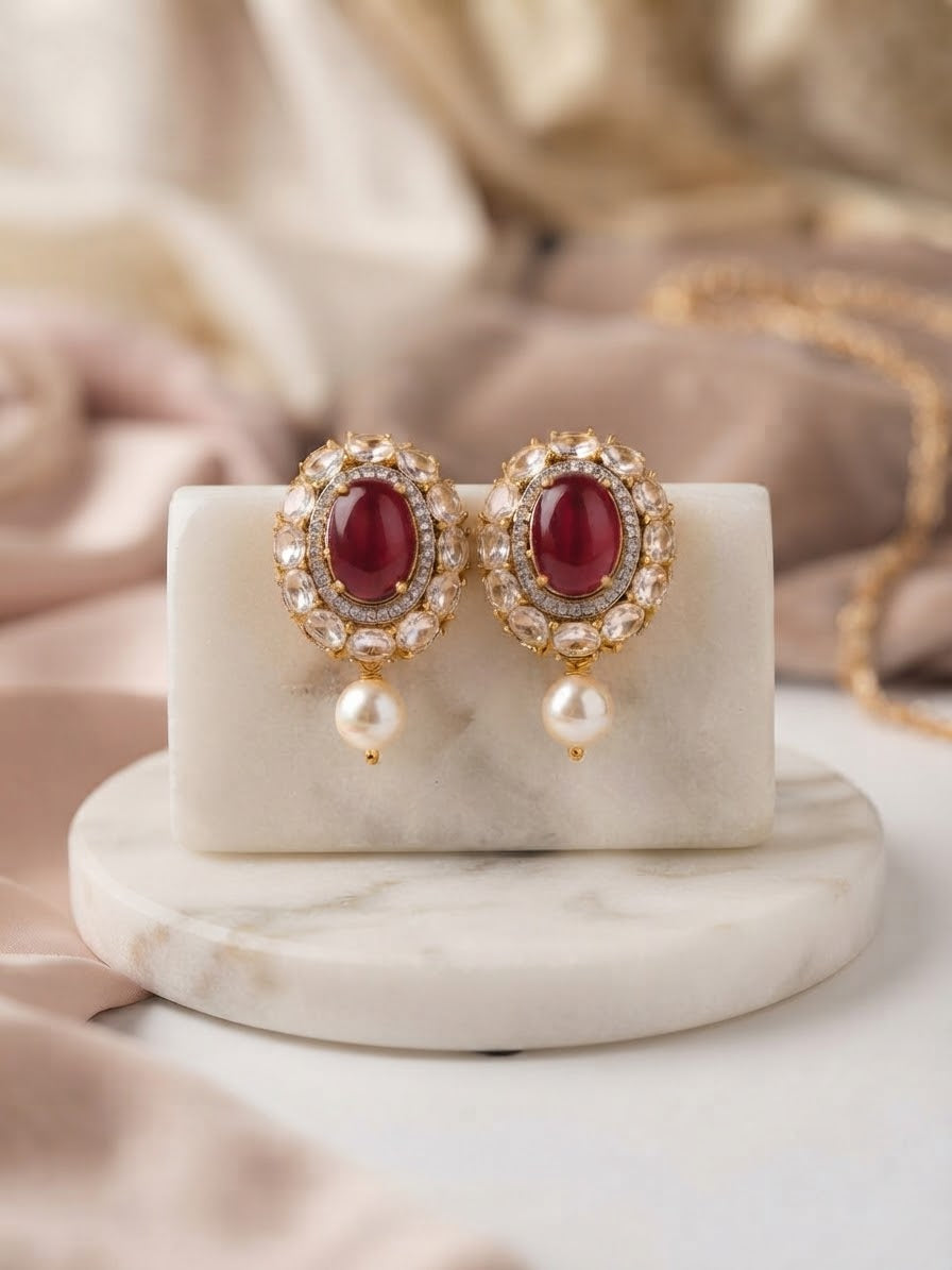 Crystal Glow Pearl Drop Earrings – Elegant Gold-Tone Statement Earrings for Weddings, Parties & Festive Occasions
