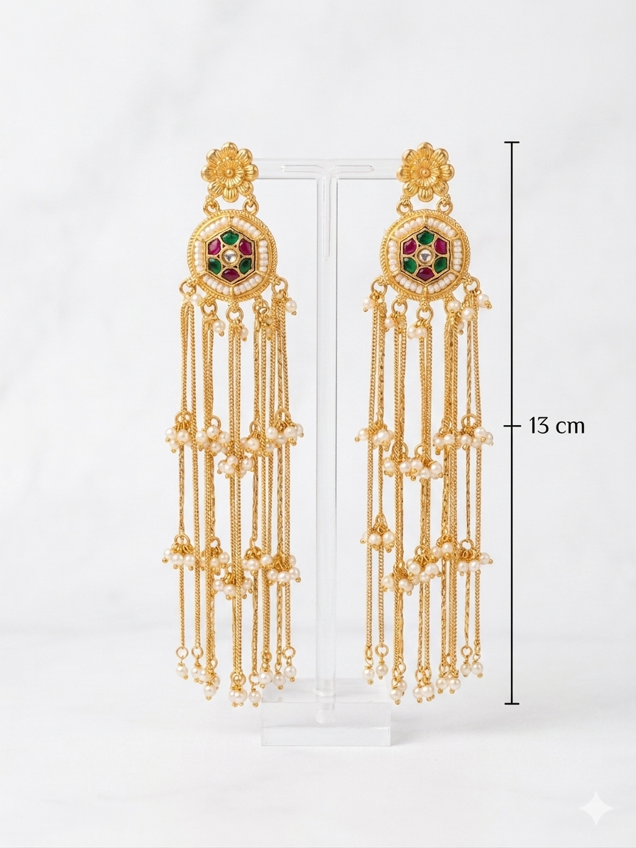 Phulkari Kashmiri Gold Dangler