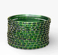 Dark Green Glass Emerald Cut Raindrop Bangles Set Trendy (Set of 12)