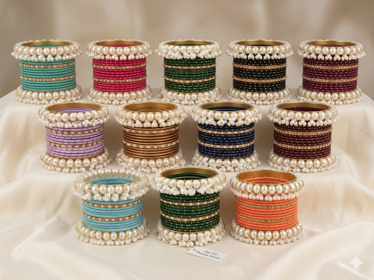 Gajra Pearl Bangle Set 2.8 size in Metal  different Colors Eid Special Occasions Weddings