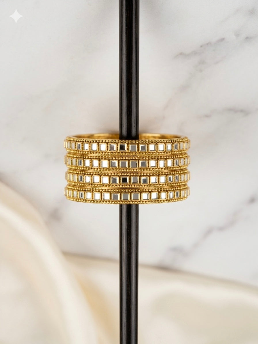 Kundan Bangles (Set of 4) in Gold