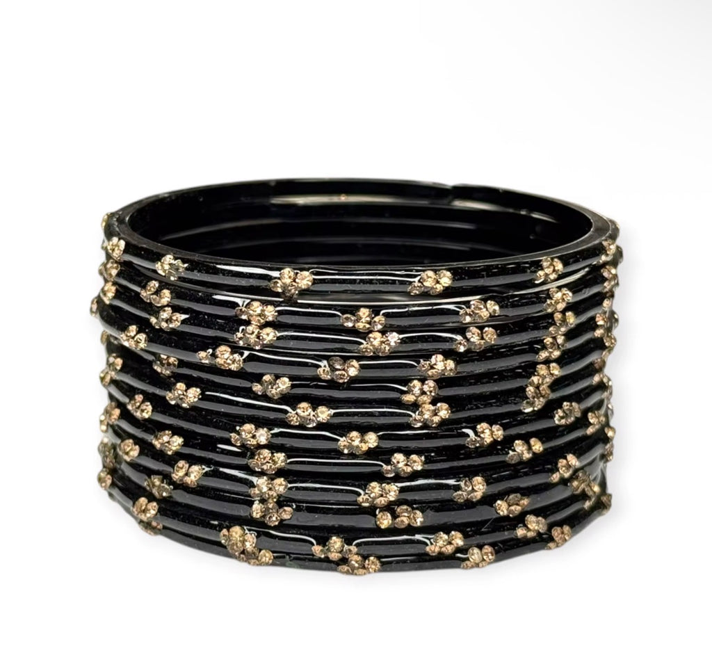 Black Raindrop Kashmiri Glass Bangles Trendy set of 12
