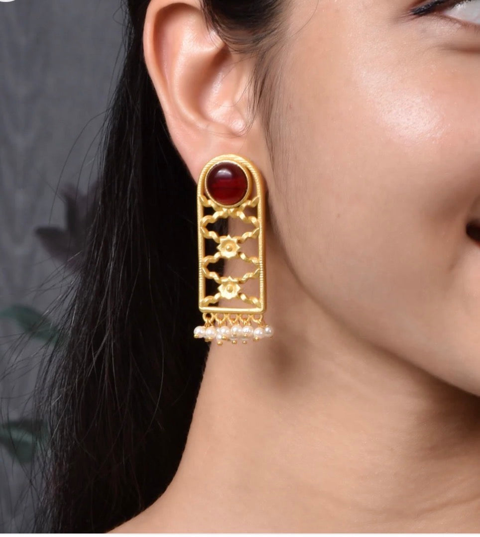 Ruby Pearl Statement Earrings