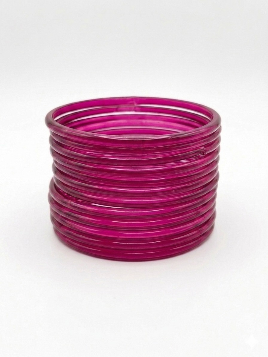 Pink Jelly Thin Glass Bangles Smooth Finish (Set of 12)