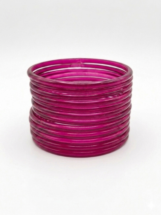Pink Jelly Thin Glass Bangles Smooth Finish (Set of 12)