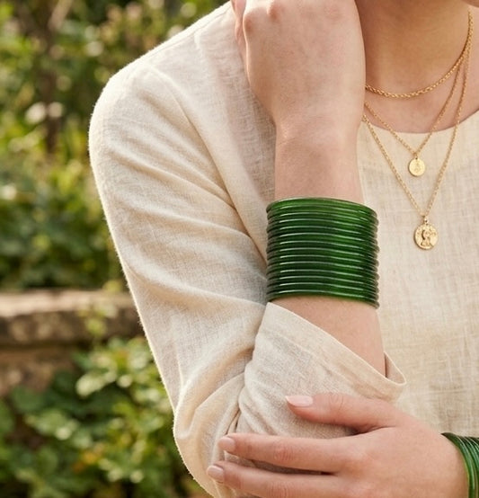 Green Thin Jelly Bangles (set of 12) Glass Trendy Eid Weddings Special Occasions