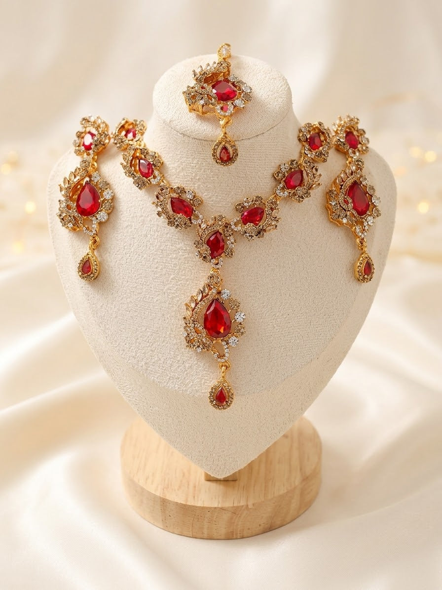 Luxurious Zirconia Necklace Set with Earrings & Tikka – Premium Bridal & Partywear Jewelry (Available in 5 Colors)