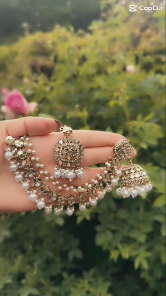 Champagne Elegance Jhumka Earrings with Beaded Chains